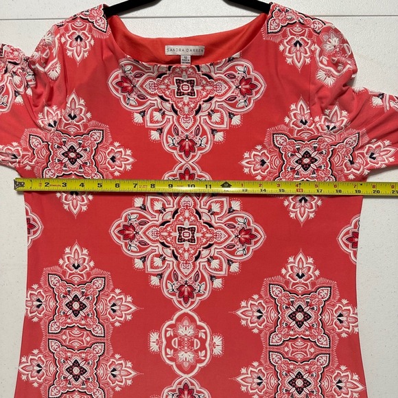 Sandra Darren Shift Dress Coral Blue Paisley Print 3/4‎ Sleeve Knee Length Sz 12 - Picture 8 of 8